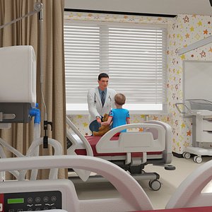 Large Pediatric Hospital Ward with People