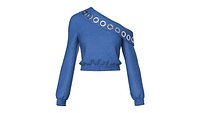 Girls Eyelet One-Shoulder Denim Crop Sweatshirt