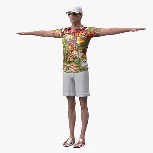 3D Asian Man Summer Outfits Rigged for Cinema 4D
