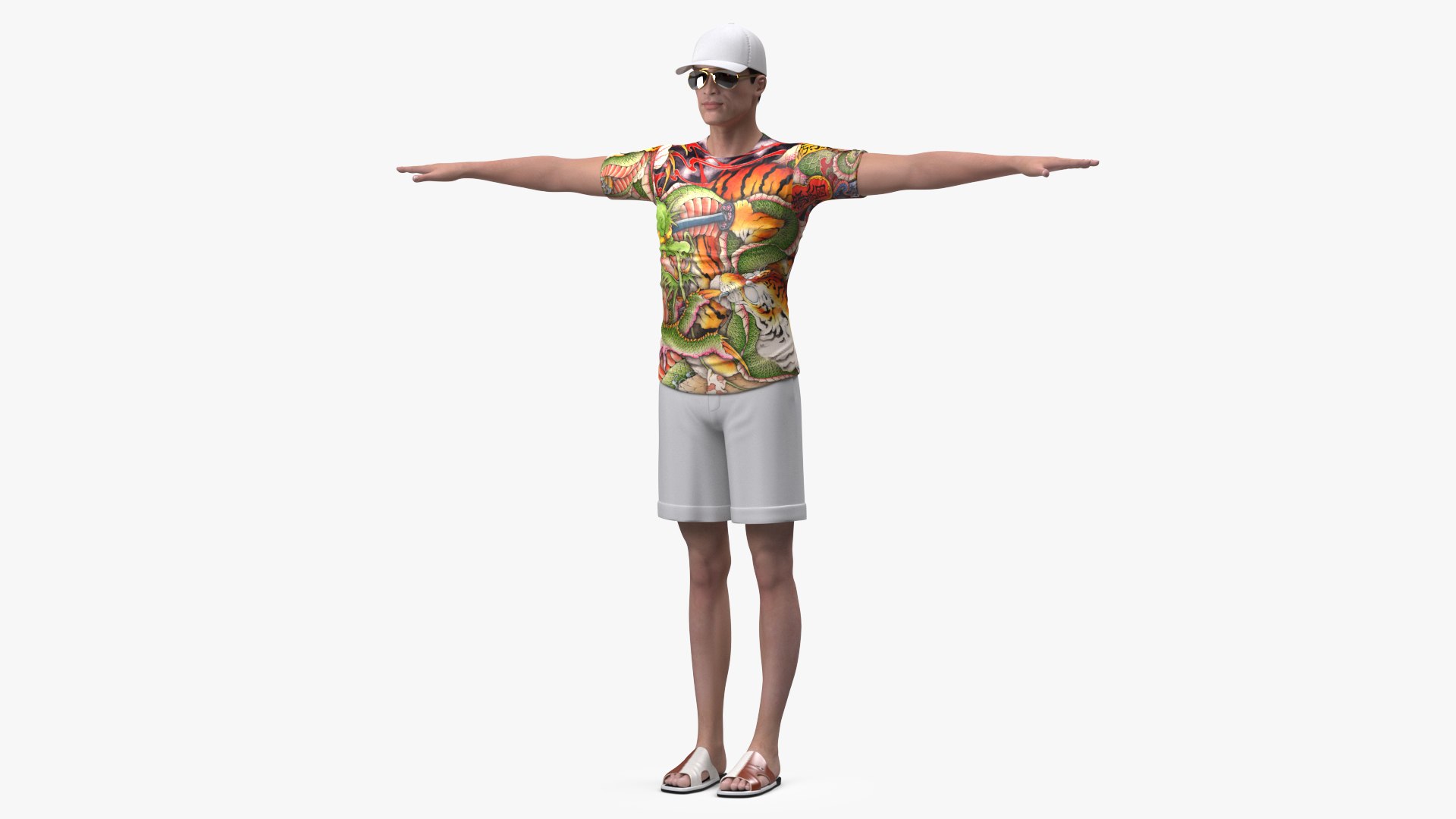 Asian Man Summer Outfits Rigged for Cinema 4D 3D model preview