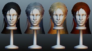 Female hair low poly 4 colors 3D model