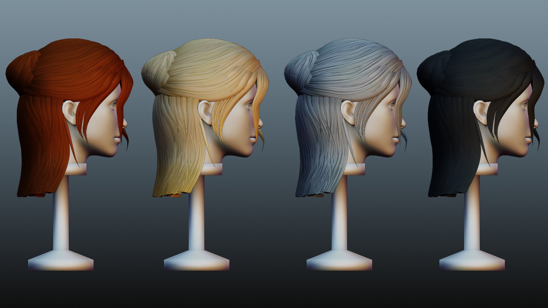 Female Hair Low Poly 4 Colors 3D Model TurboSquid 2143129