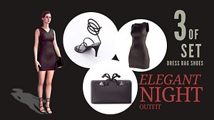 Elegant Night Outfit 3D Model Dress Heels Handbag Blender FBX OBJ