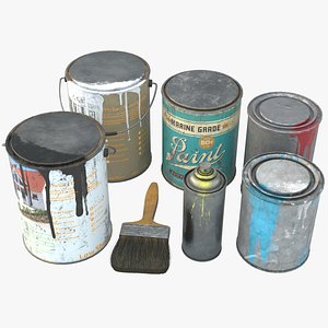 Junk Paint Cans And Brush 3D model