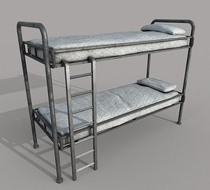 Old Bunk Bed Mattress and Pillows 3D model