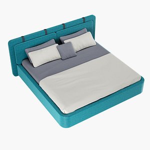 3D Bed with pillows and blanket 003 model