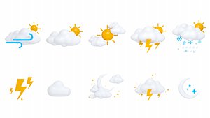 3D Weather forecast Climate Cloudy to sunny sleet thunder shower model