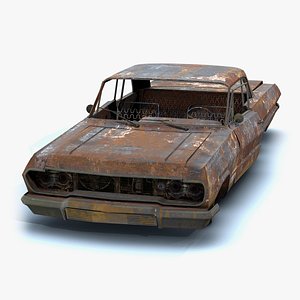 3D low-poly burnt old car model