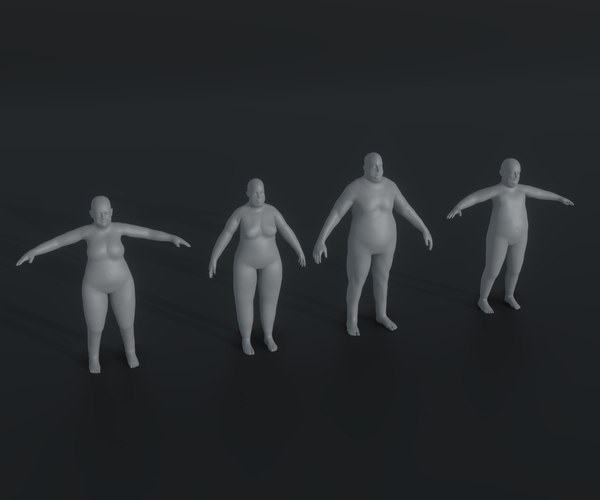 3D Fat Human Body Base Mesh Animated and Rigged 3D Model Family Pack 20k Polygons model