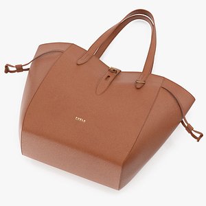 3D Furla Net Leather Tote Bag Brown model