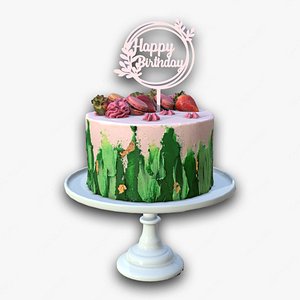 Elegant Jade Strawberry Swirl Birthday Cake 3D