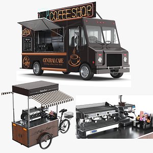 Detailed Coffee Truck And Cart