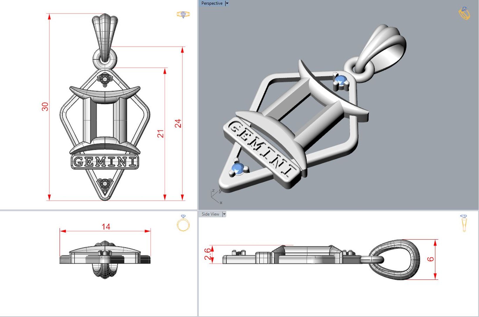 3D stl pendant gemini model - TurboSquid 1421914