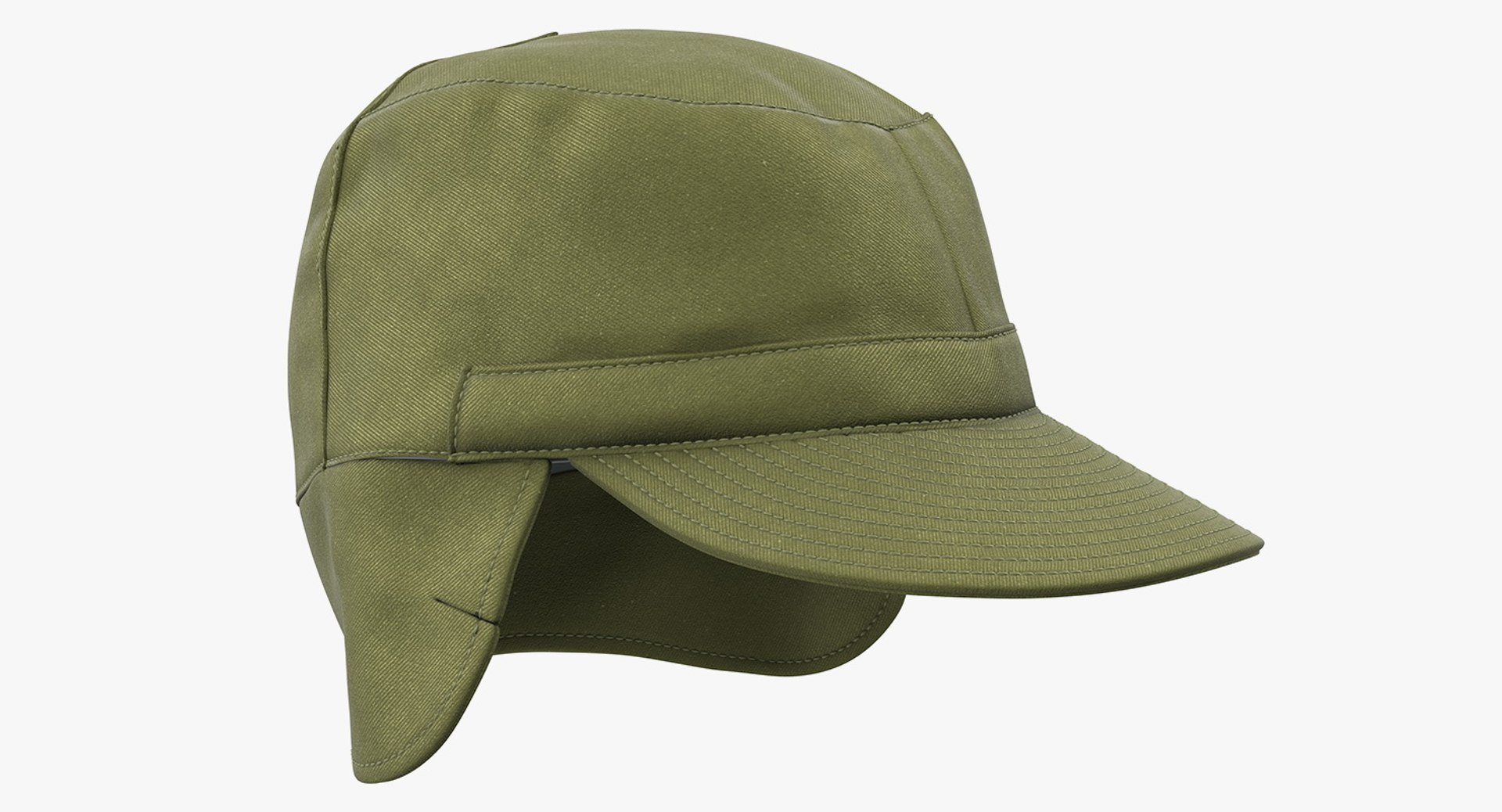 Field Cap with Earflaps Olive Green 3D Model 3D model preview