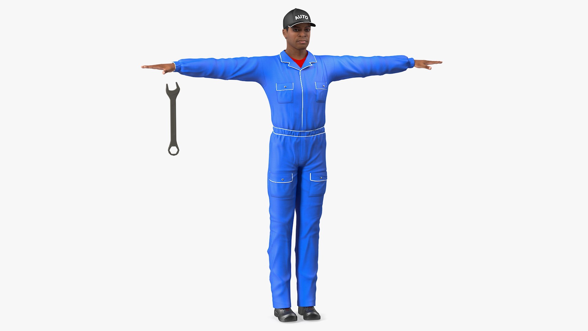 Light Skin Black Car Mechanic T Pose 3D model preview