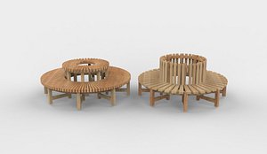 Circular wooden bench 02 3D model