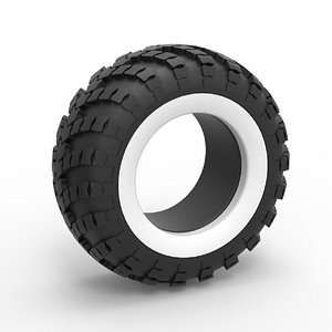 Diecast military whitewall tire Scale 1 to 25 3D