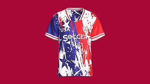 3D model Men USA Red And Blue Splash Sublimation Soccer Jersey