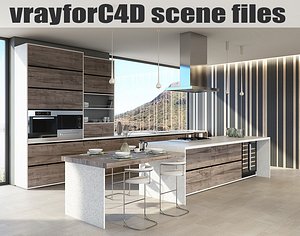 VRayforC4D Scene files - Modern Minimalist Kitchen Scene 2
