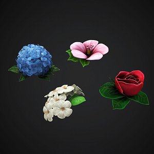3D 4 flowers rose jasmin