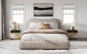 Modern Bedroom 3D Scene with Wavy Upholstered Bed
