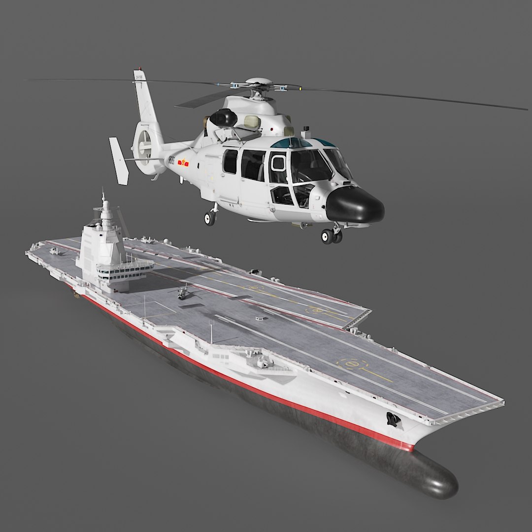 Chinese Type 003 Aircraft Carrier And Harbin Z 9 Model