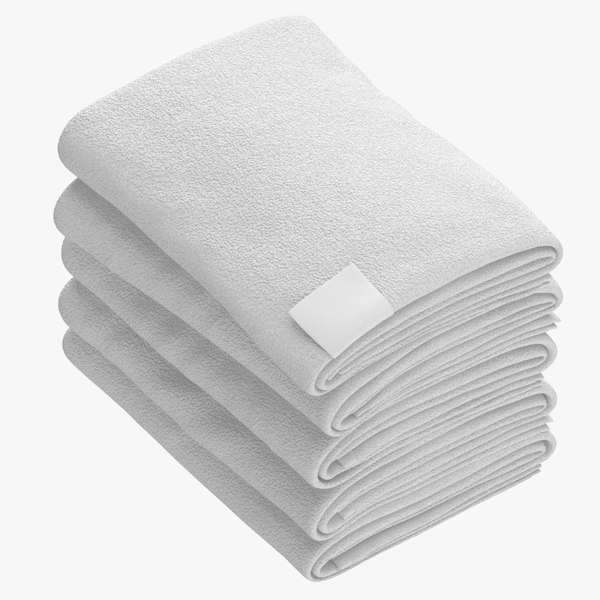 3D Folded Bath Towels Large 5 Pile White Blue and Gray model