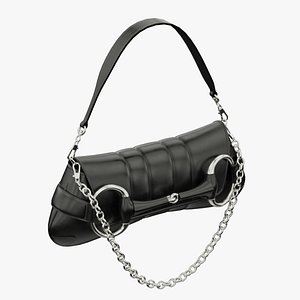 GUCCI Horsebit Chain Medium Shoulder Bag Black 3D