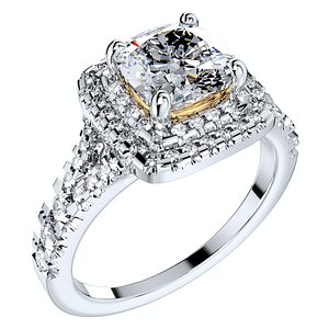 3D cut halo engagement ring model