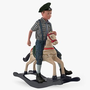 Vintage Boy Riding Rocking Horse 3D Model