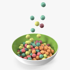 3D Colorful Cereal Balls Falling into Bowl model
