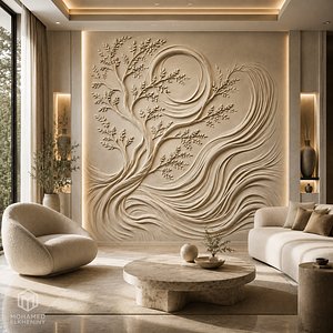 Modern Tree of Life Decor Bas Relief Mural STL CNC 41 3D model