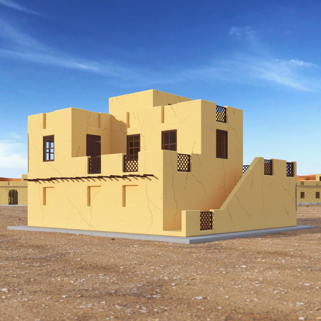 Cartoon Two Levels Arabian Style House 3D model preview