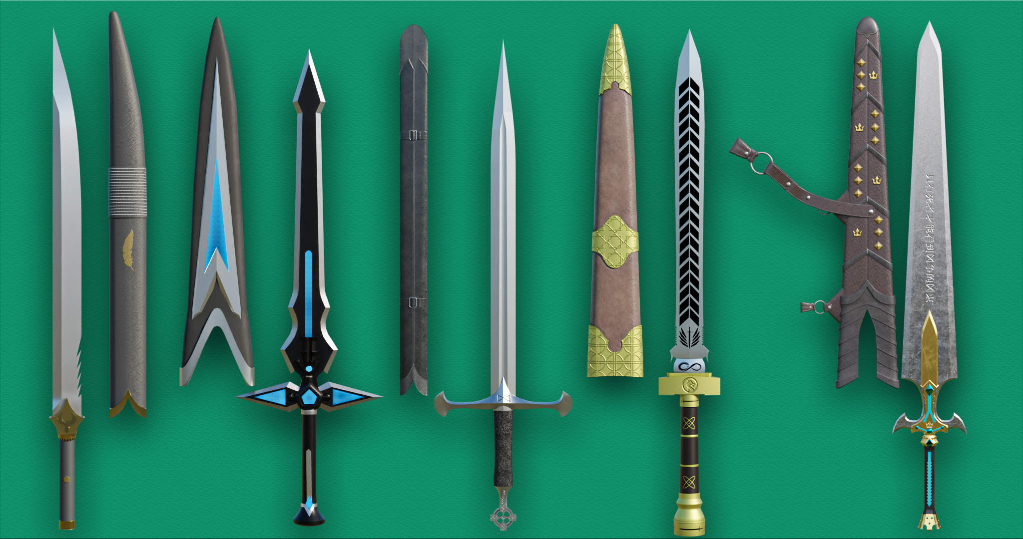 10 Swords Collection PBR Unity Unreal Engine 3D model - TurboSquid 1884673