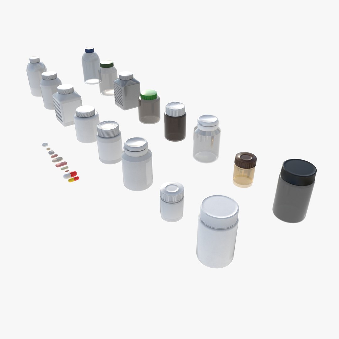 set of pill bottles 3D model https://p.turbosquid.com/ts-thumb/UT/Dleoz9/95/preview1/jpg/1750074800/1920x1080/fit_q87/0c64fa1c1f605ca7ab1d8db24fbf142fb0389a53/preview1.jpg