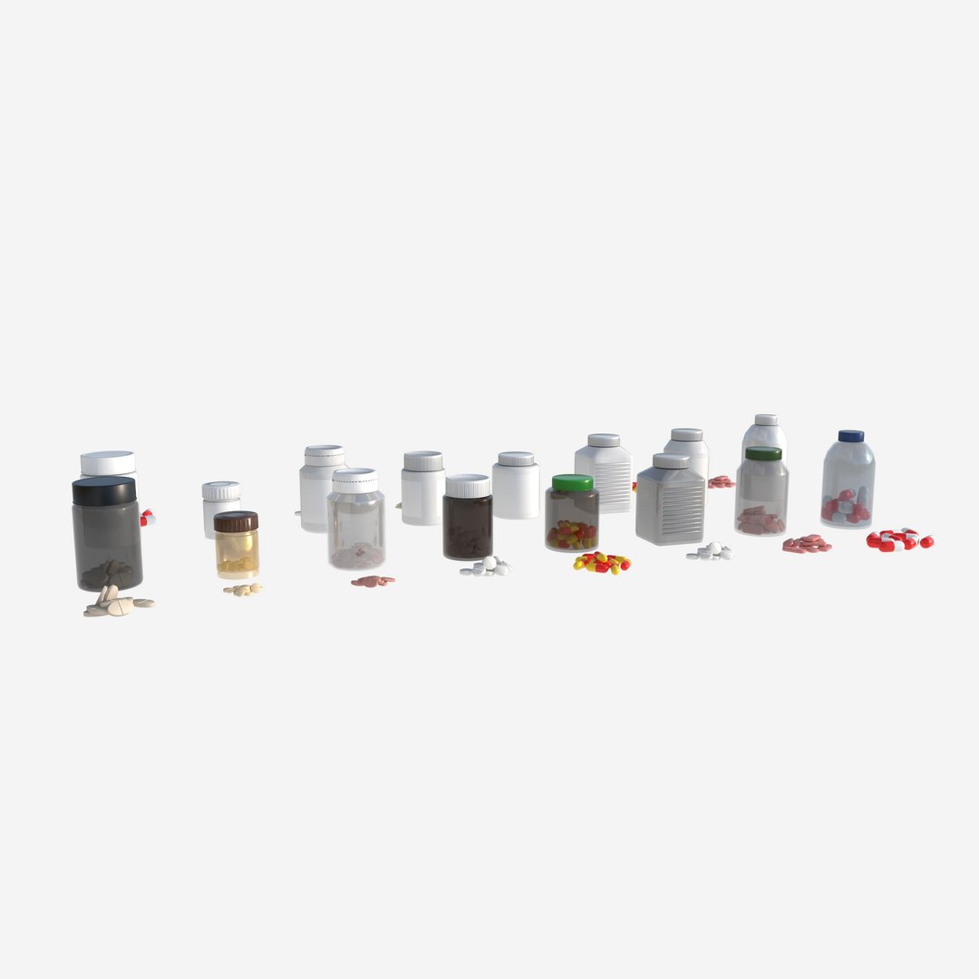 set of pill bottles 3D model https://p.turbosquid.com/ts-thumb/UT/Dleoz9/vW/preview21/jpg/1750074810/1920x1080/fit_q87/4d438c11ff3e65c11bdfd005c9ba79d95b57cac3/preview21.jpg