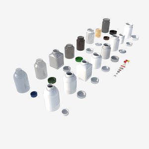 set of pill bottles 3D model