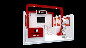 3D booth  minimalist 3x3 red model