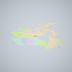3D Canada 3D Map-Lat and Long Coordinates-States-Standard model