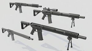 Set of 4  modified AR-15 DMR 3D model