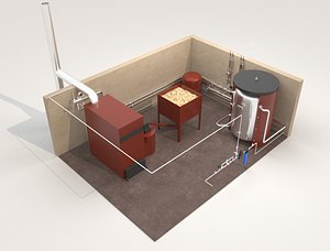 3D industrial boiler room wood model