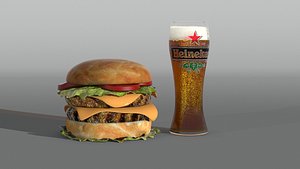 Hamburger and glass of beer