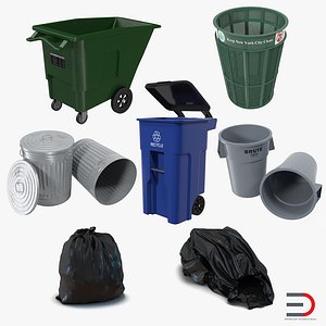 3d garbage cans 3 modeled