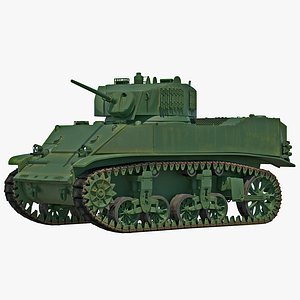 M5A1 Stuart Light WWII US Tank Rigged 3D Model