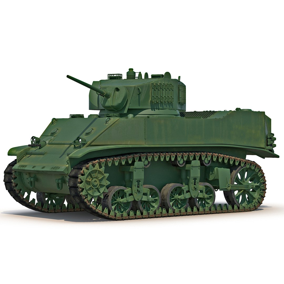 M5A1 Stuart Light WWII US Tank Rigged 3D Model 3D model preview