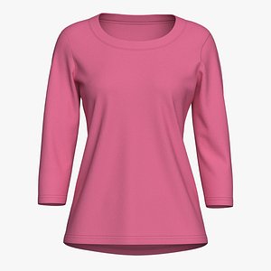 Women Stretch Cotton Boat Neck Sleeve Tee