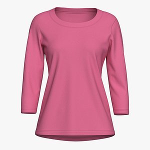 Women Stretch Cotton Boat Neck Sleeve Tee