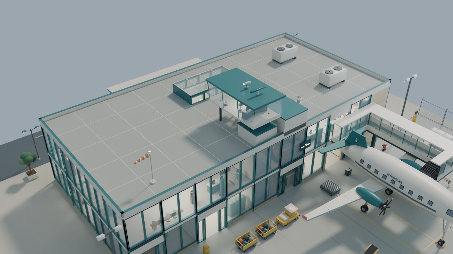 Stylized Regional Airport Terminal with ATC Tower Jetbridge Turboprop 3D https://p.turbosquid.com/ts-thumb/UV/QyK6Xs/K6/roofatctoweraerial/png/1793301353/1920x1080/fit_q87/44839445246dcfe8ff1064bf9149a73990bdfe5f/roofatctoweraerial.jpg