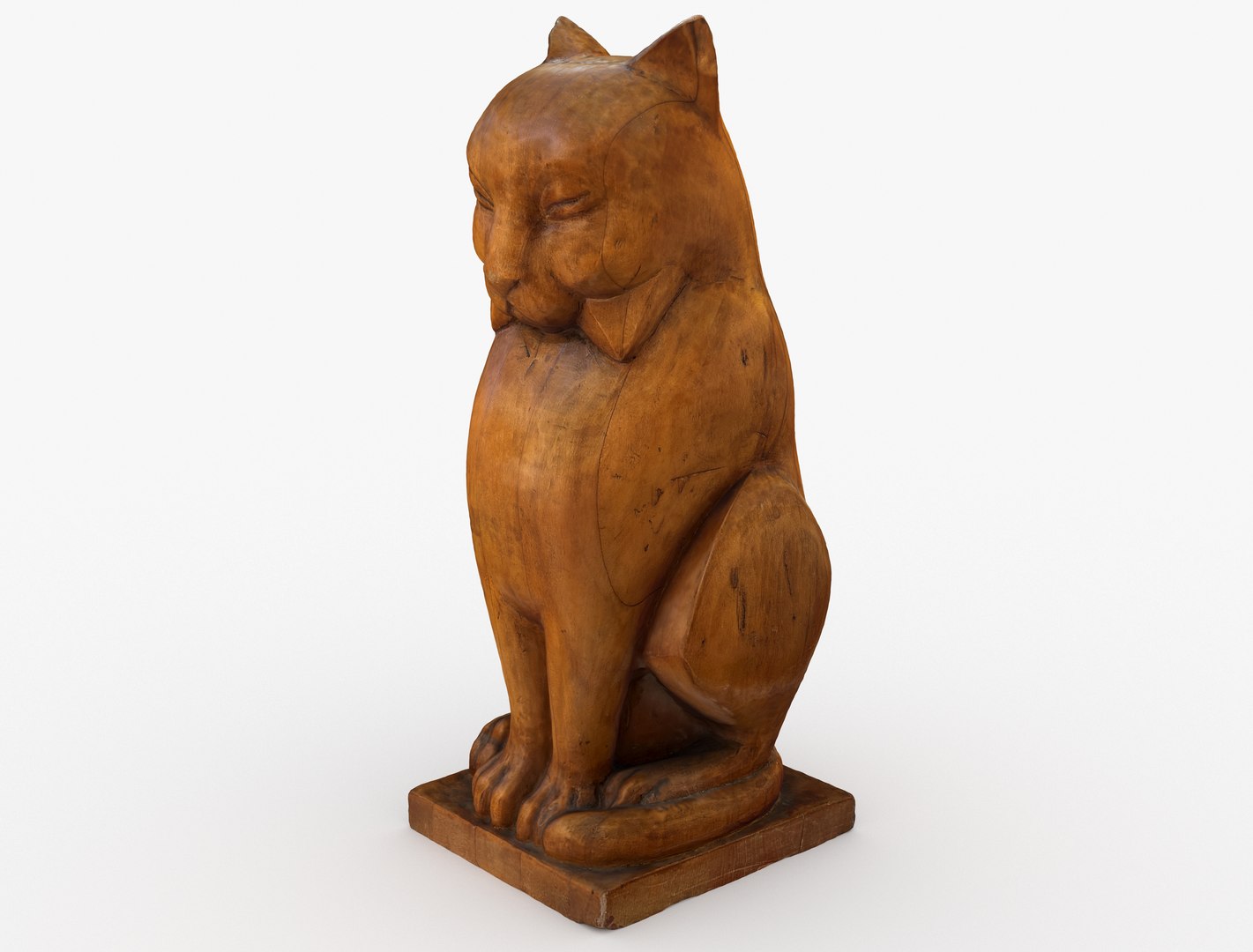 3D Model Hand Carved Wooden Cat Statue - TurboSquid 2184000