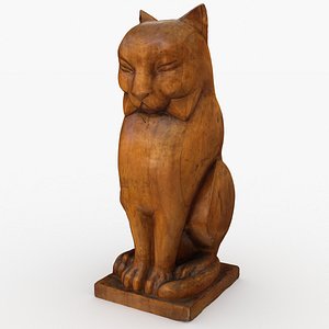 Hand Carved Wooden Cat Statue